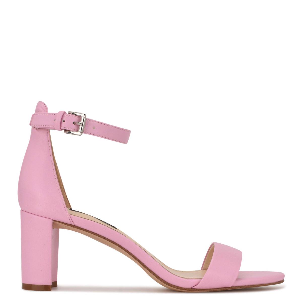 Women\'s Nine West Pruce Ankle Strap Block Heels Sandals Pink | JVZK21480