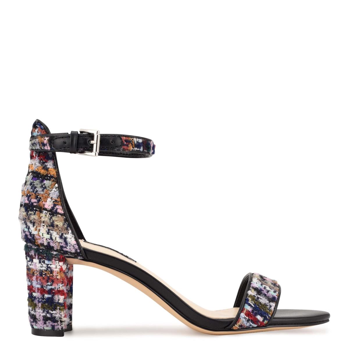 Women\'s Nine West Pruce Ankle Strap Block Heels Sandals Blue / Multicolor | TJDC42857