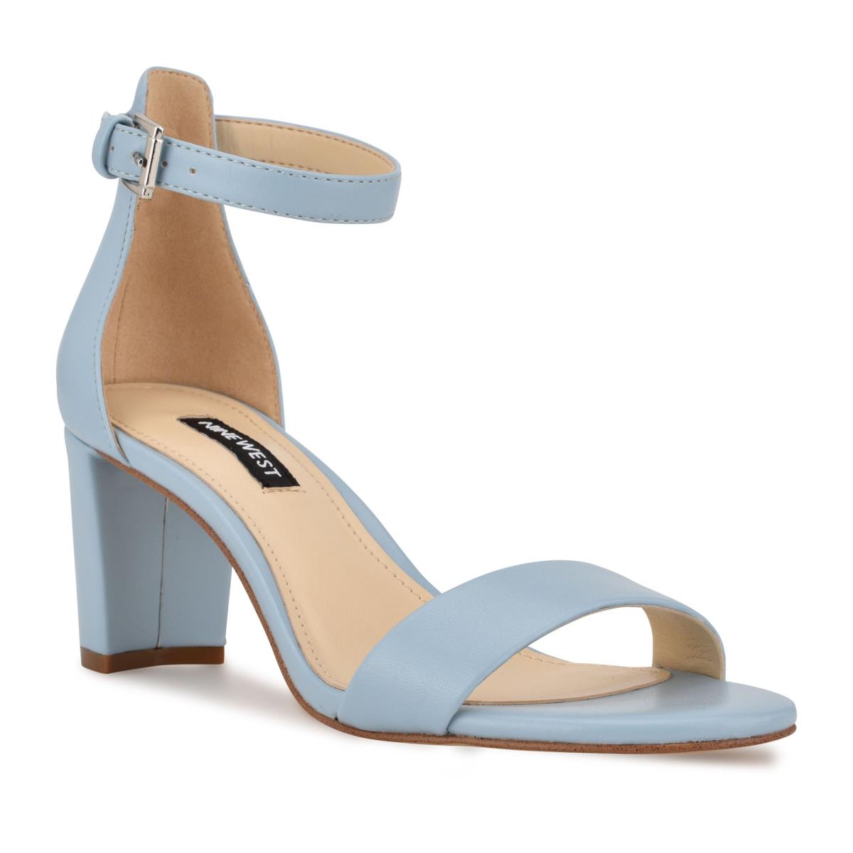 Women's Nine West Pruce Ankle Strap Block Heels Sandals Blue | XHMR62987