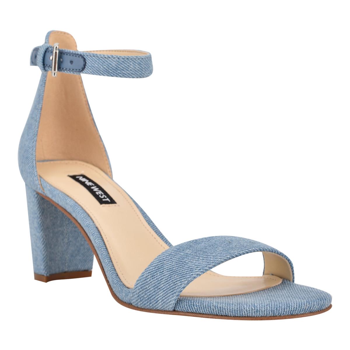 Women's Nine West Pruce Ankle Strap Block Heels Sandals Blue | YZVT76295