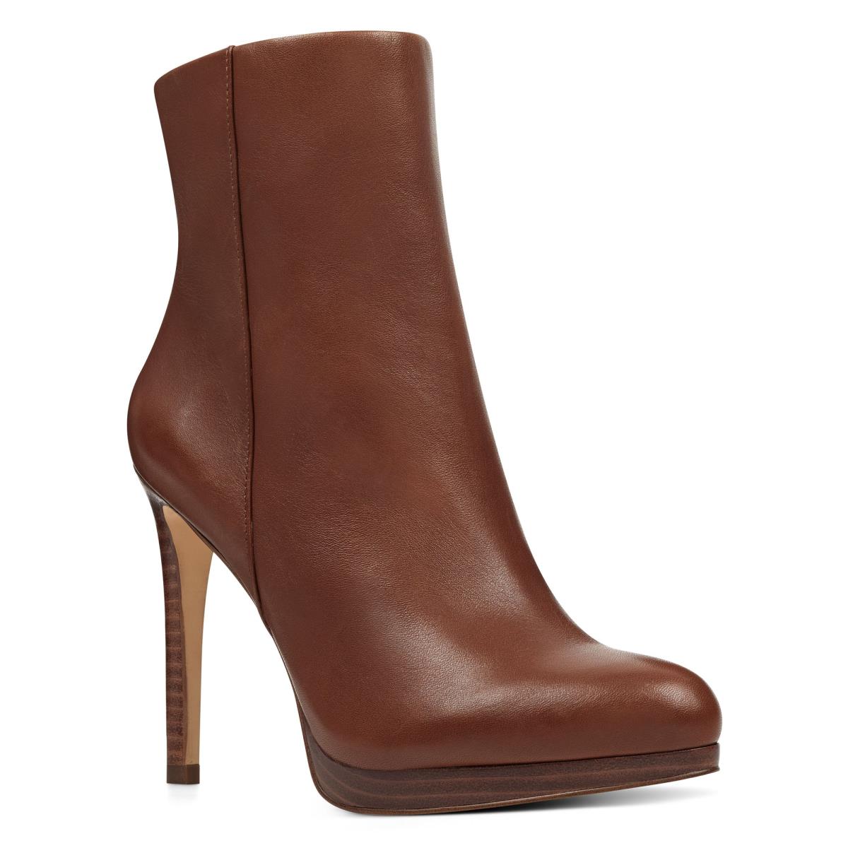 Women's Nine West Quanette Platform Booties Brown | VTRX82460