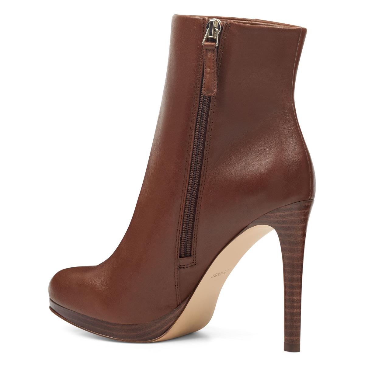 Women's Nine West Quanette Platform Booties Brown | VTRX82460