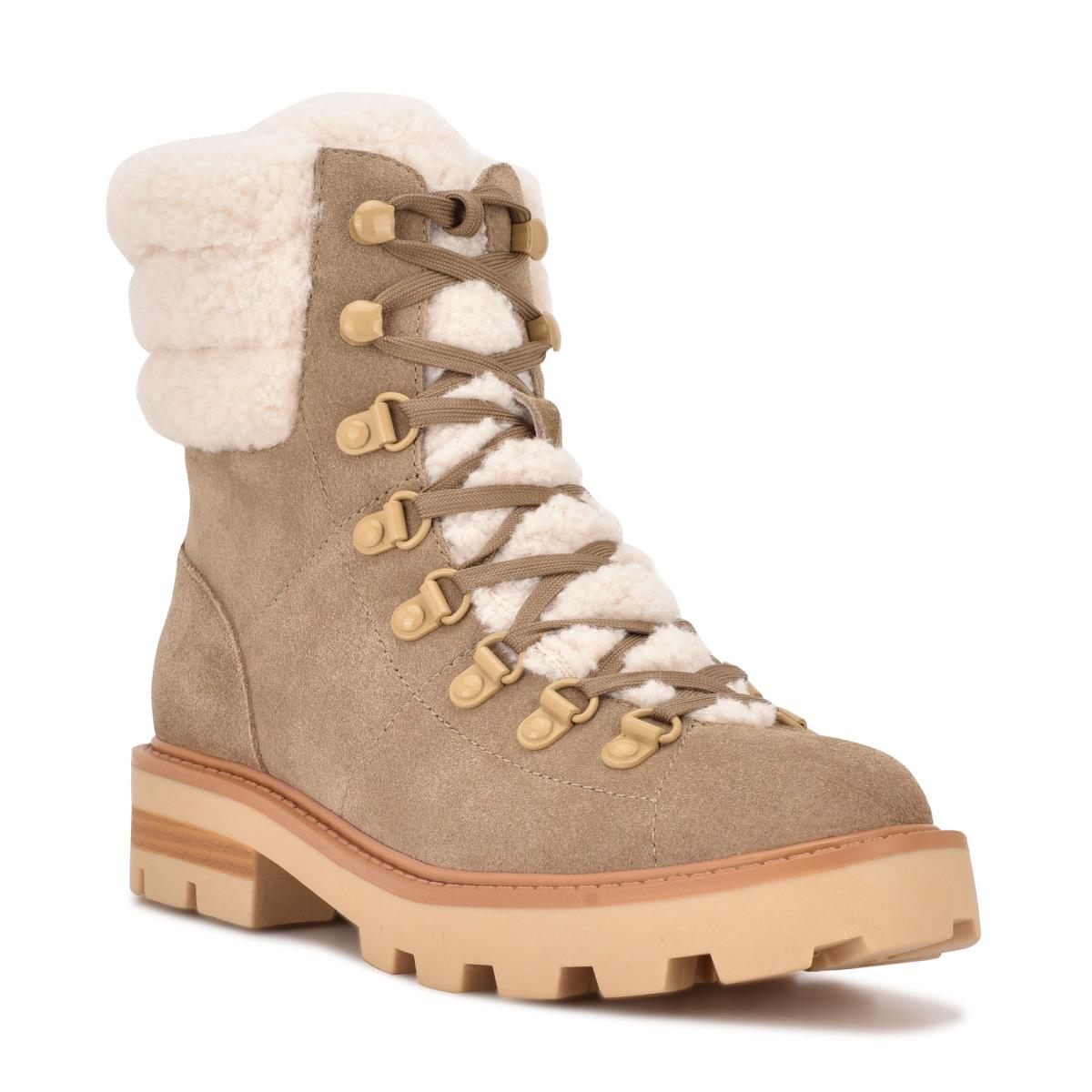 Women's Nine West Rima Combat Lug Sole Booties Light Beige | URIC24936