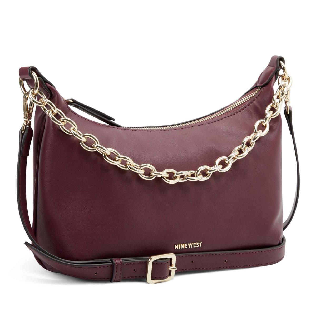 Women's Nine West Ronnie Top Zip Shoulder Bag Shoulder Bags Claret | HZKM23489