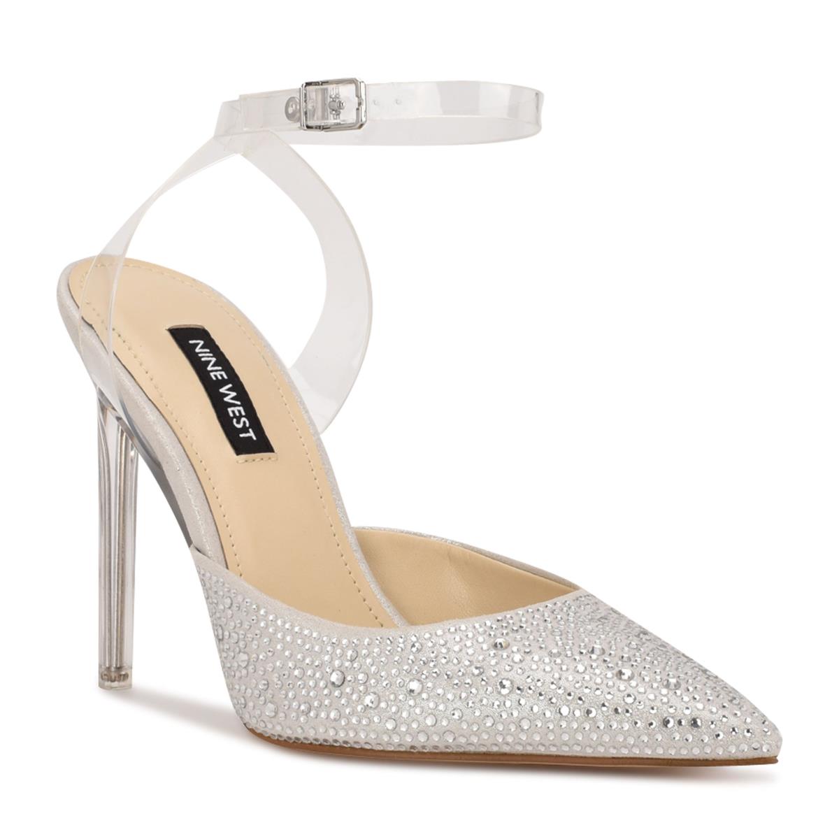 Women's Nine West Sparkel Ankle Strap Pumps White | NSGC34879