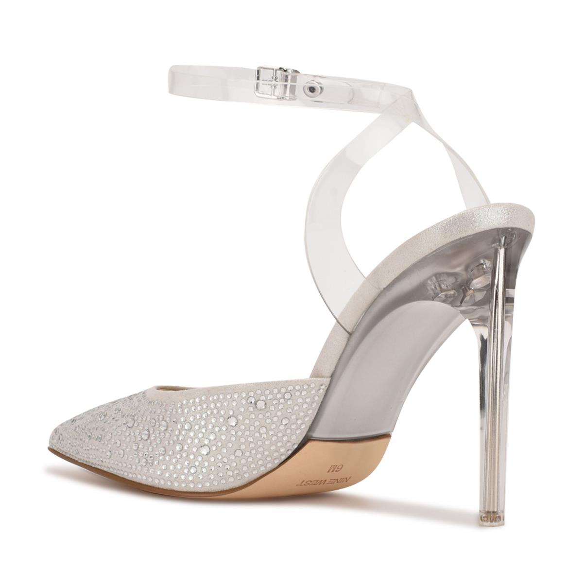 Women's Nine West Sparkel Ankle Strap Pumps White | NSGC34879