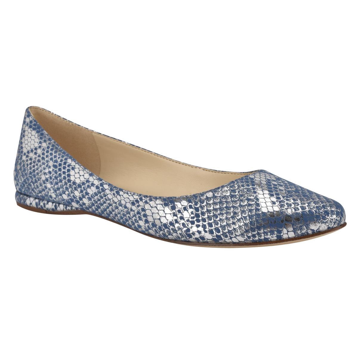 Women's Nine West Speakup Almond Toe Ballet Flats Blue / Snake | AHGT28053