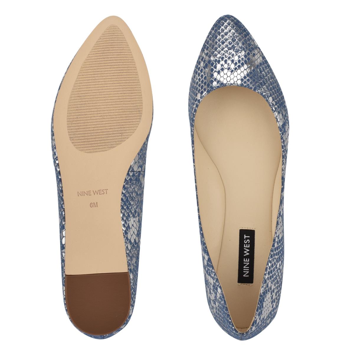 Women's Nine West Speakup Almond Toe Ballet Flats Blue / Snake | AHGT28053