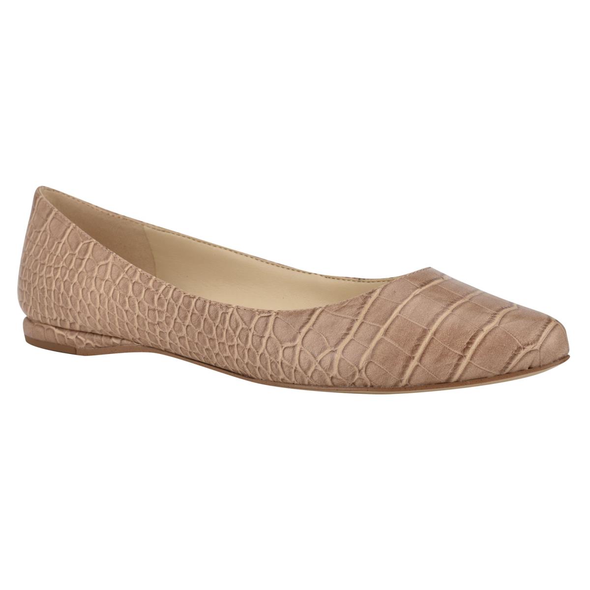 Women's Nine West Speakup Almond Toe Ballet Flats Apricot / Snake | CPBR63904