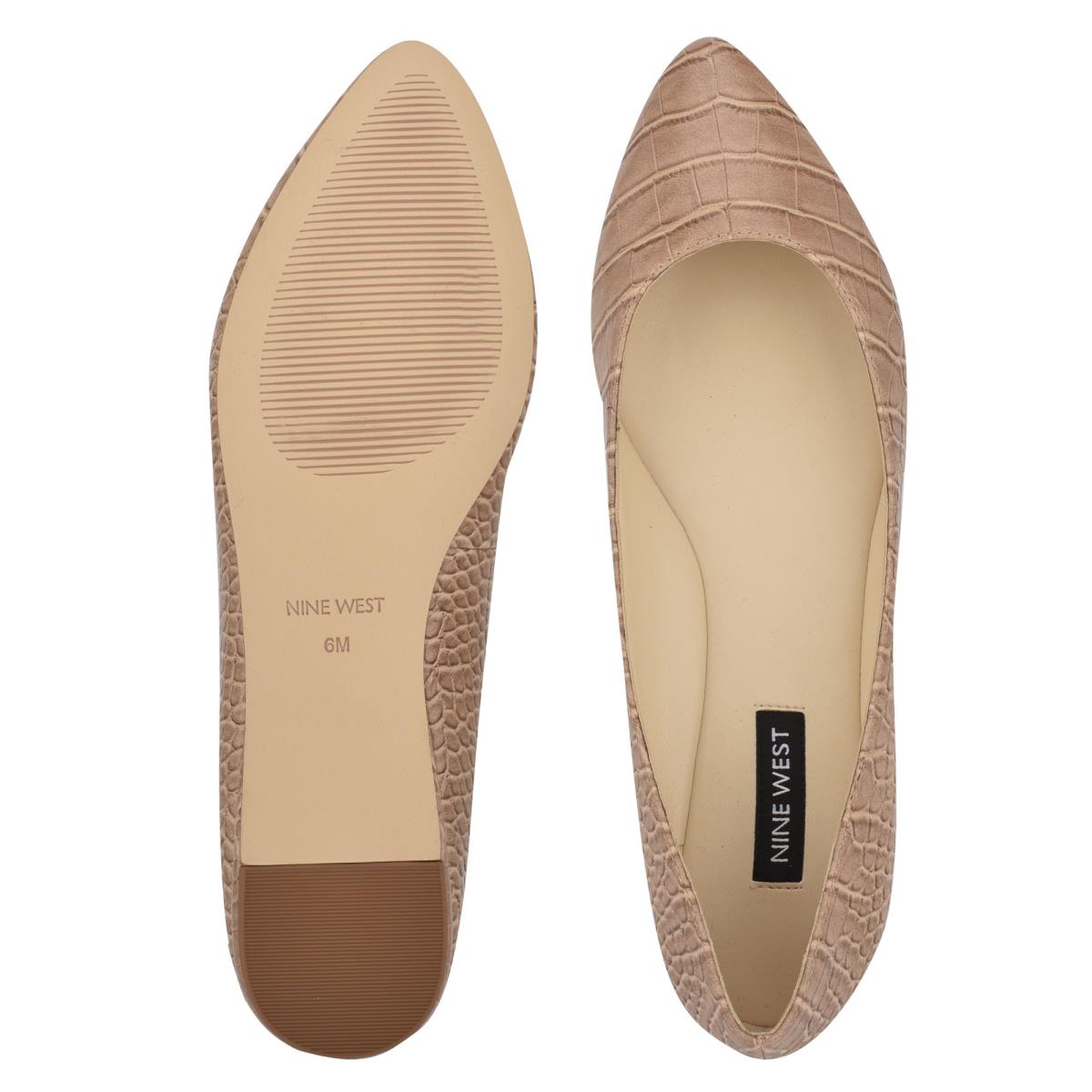 Women's Nine West Speakup Almond Toe Ballet Flats Apricot / Snake | CPBR63904