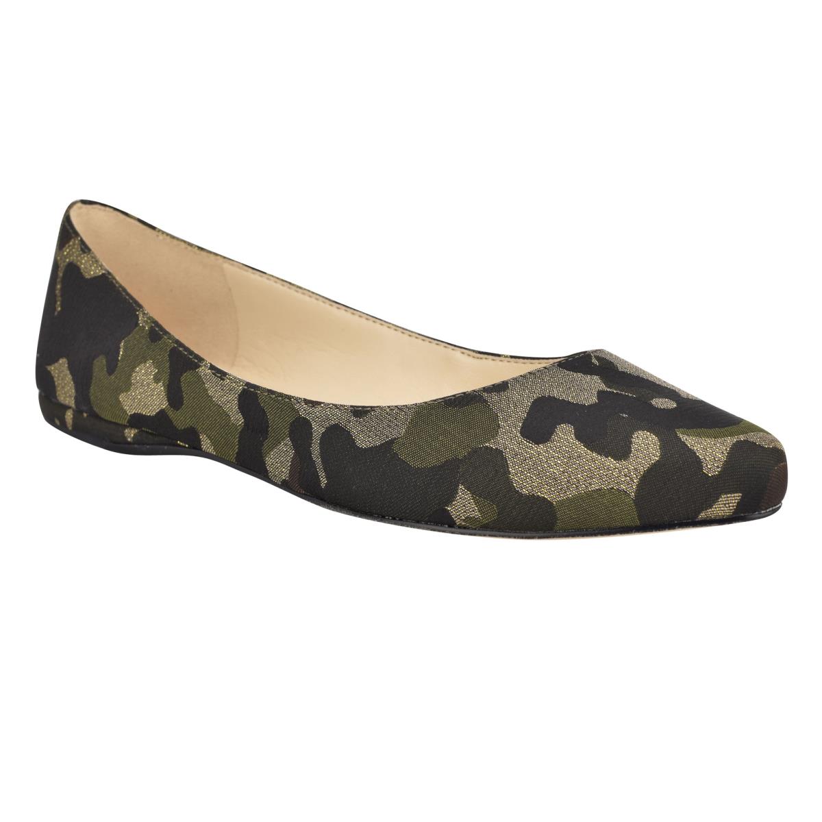 Women's Nine West Speakup Almond Toe Ballet Flats Olive | DXUK89543