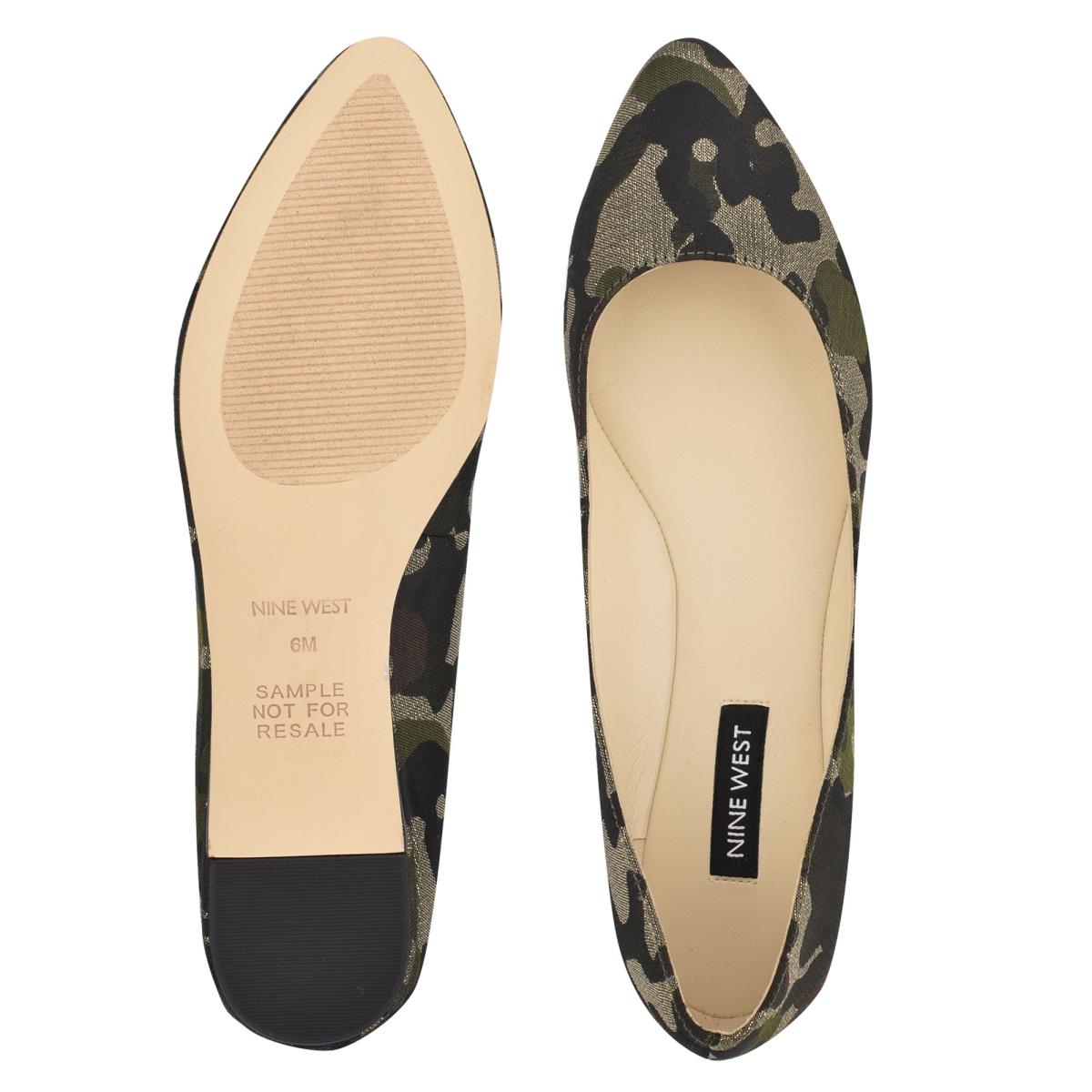 Women's Nine West Speakup Almond Toe Ballet Flats Olive | DXUK89543