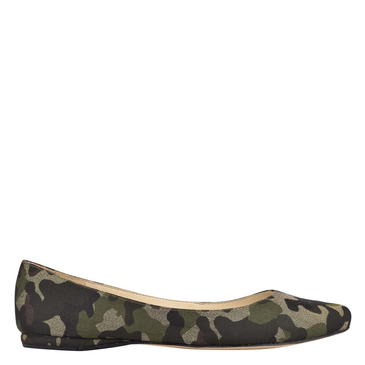 Women\'s Nine West Speakup Almond Toe Ballet Flats Olive | DXUK89543