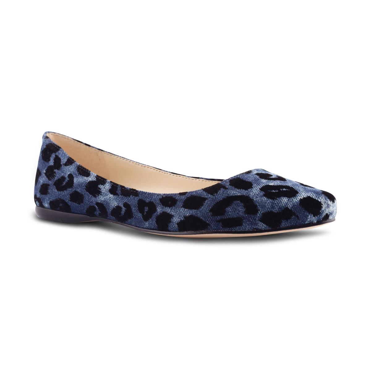 Women's Nine West Speakup Almond Toe Ballet Flats Blue Leopard | IXVJ19326