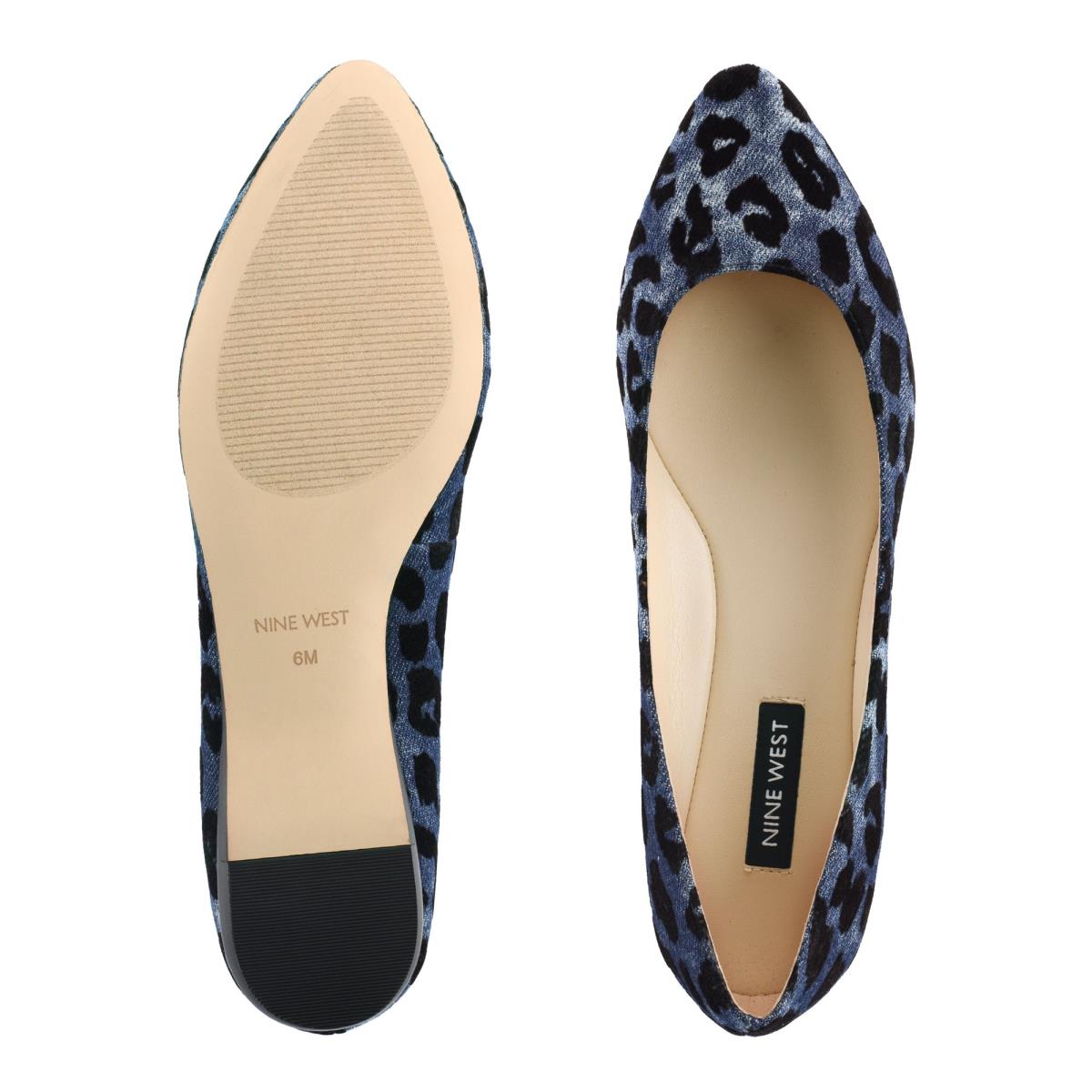 Women's Nine West Speakup Almond Toe Ballet Flats Blue Leopard | IXVJ19326