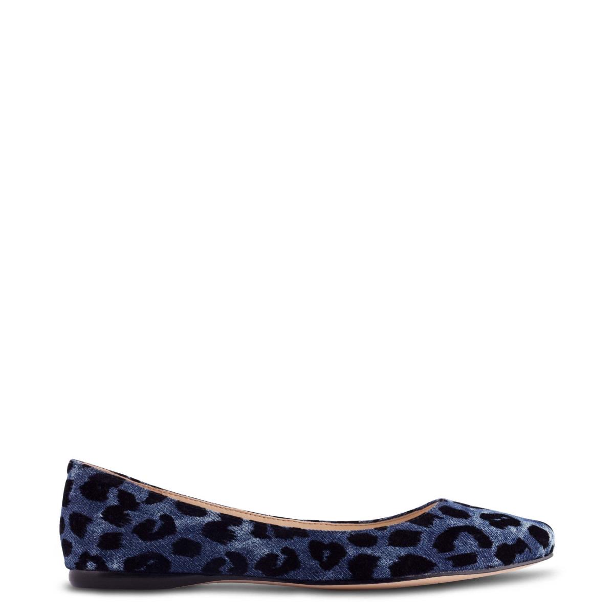 Women\'s Nine West Speakup Almond Toe Ballet Flats Blue Leopard | IXVJ19326