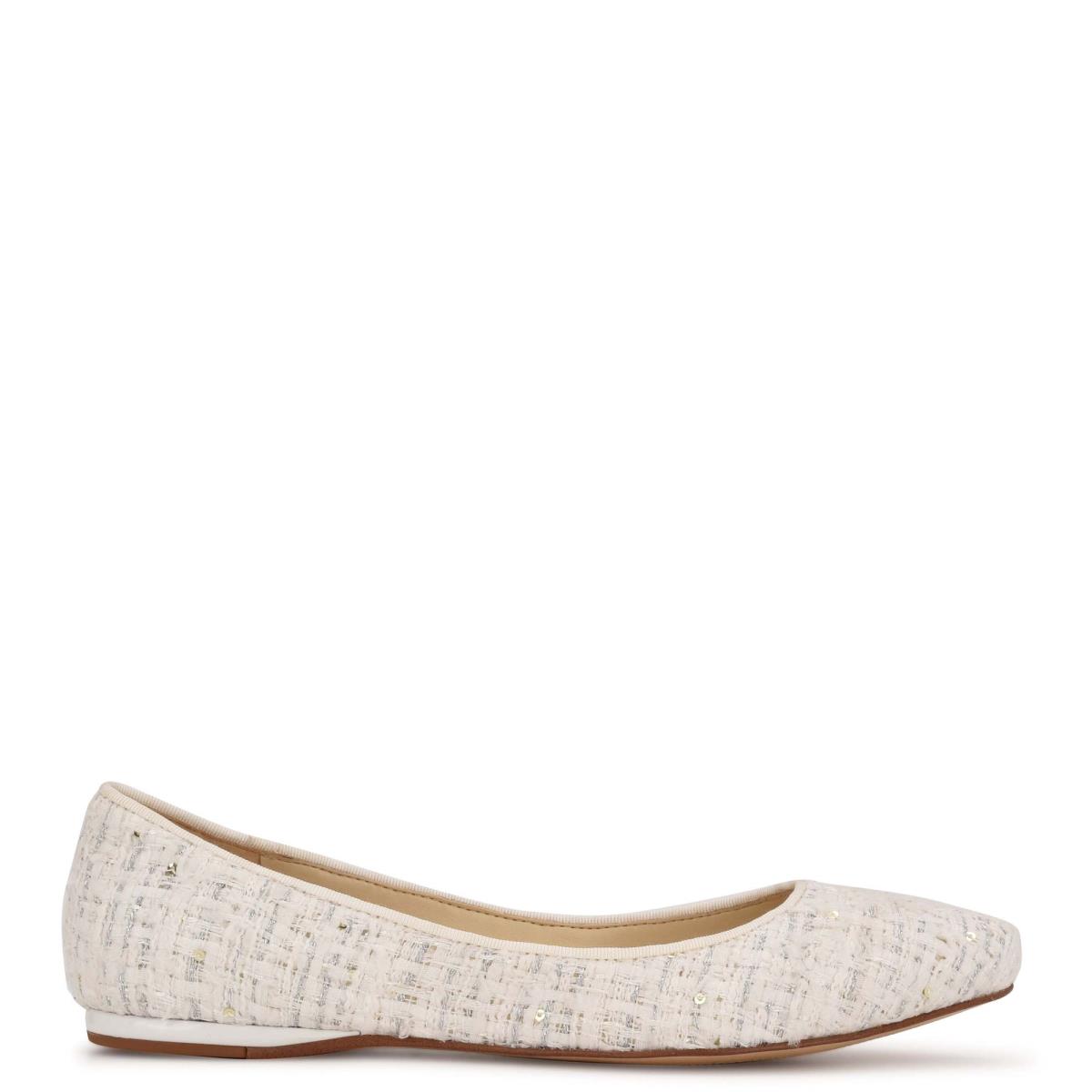 Women\'s Nine West Speakup Almond Toe Ballet Flats White | OEQS27640