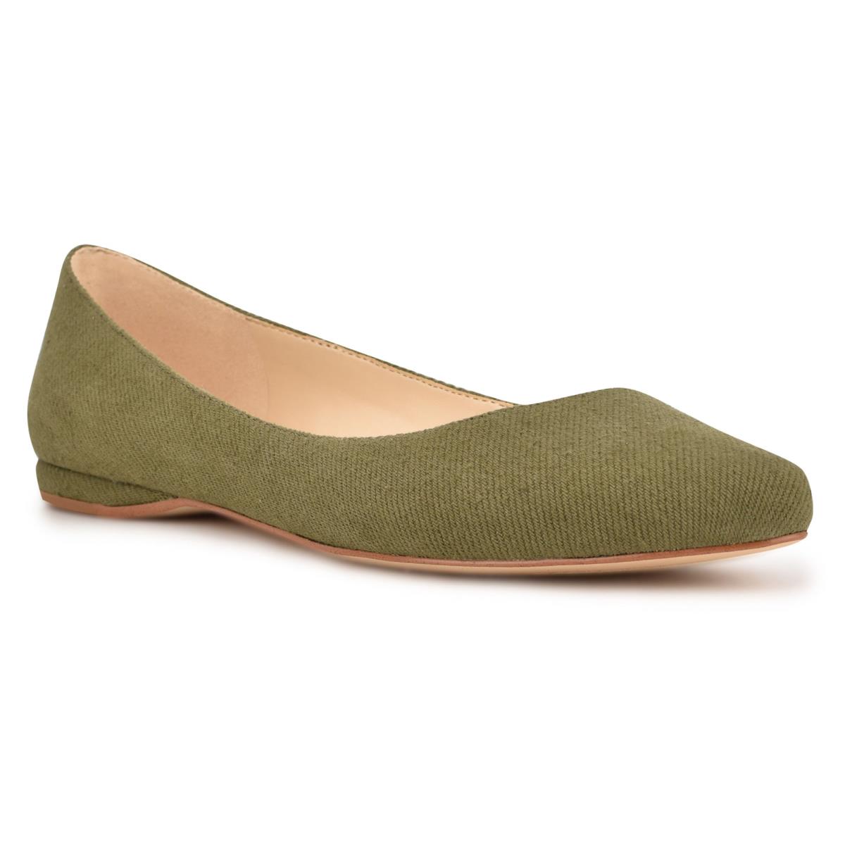 Women's Nine West Speakup Almond Toe Ballet Flats Olive | VTNH87106