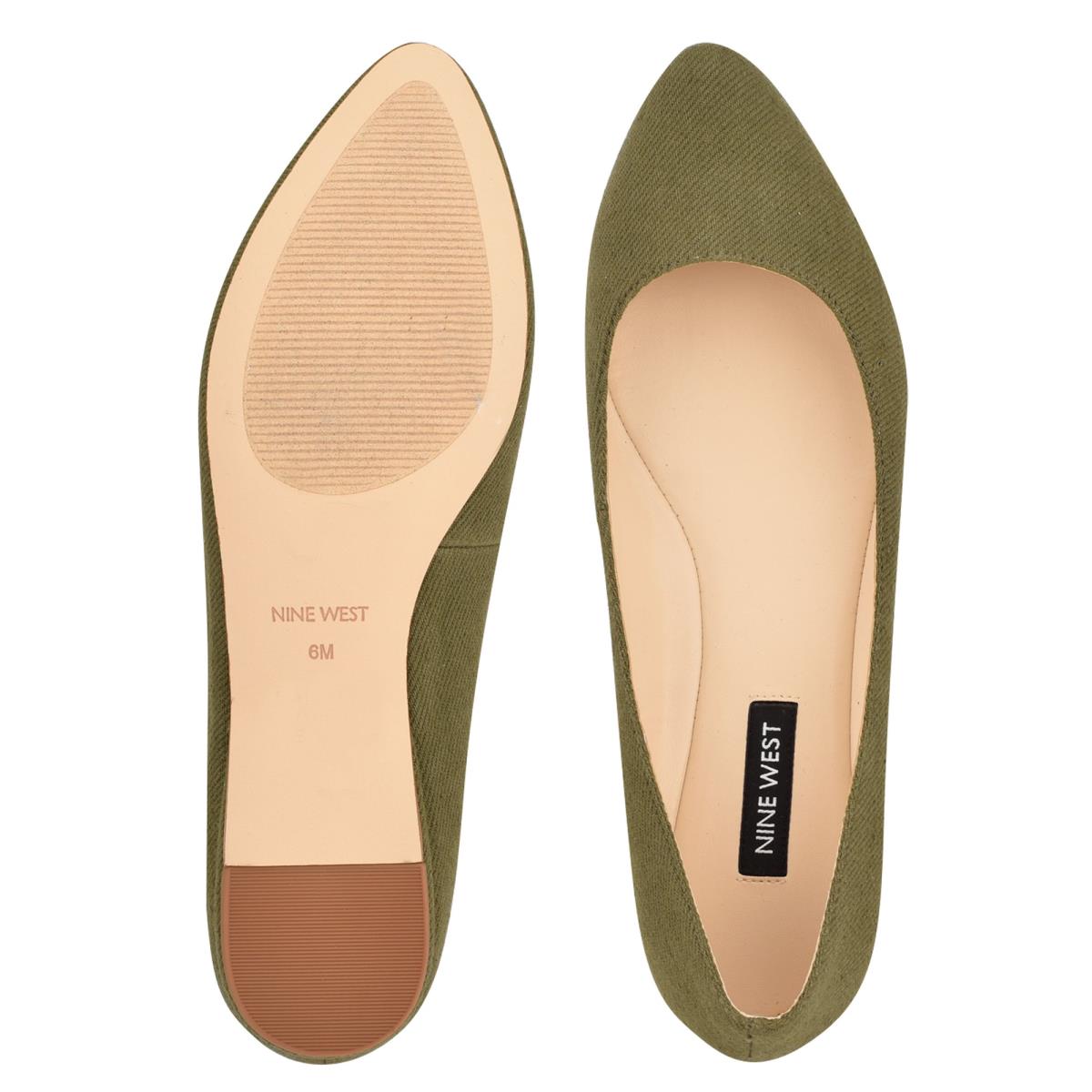 Women's Nine West Speakup Almond Toe Ballet Flats Olive | VTNH87106