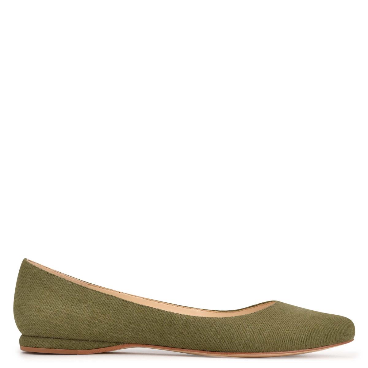 Women\'s Nine West Speakup Almond Toe Ballet Flats Olive | VTNH87106