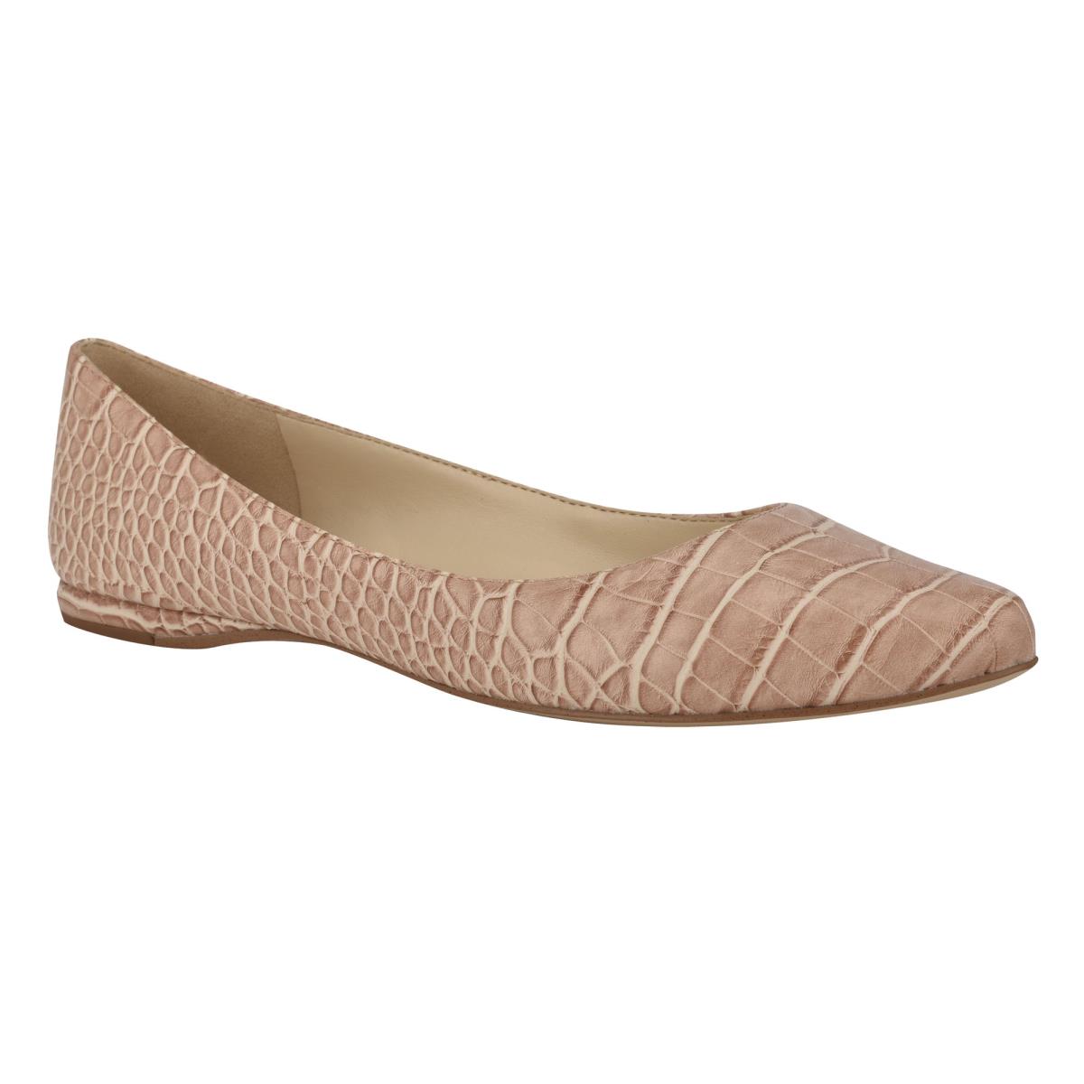 Women's Nine West Speakup Almond Toe Ballet Flats Pink / Snake | ZCOG59823