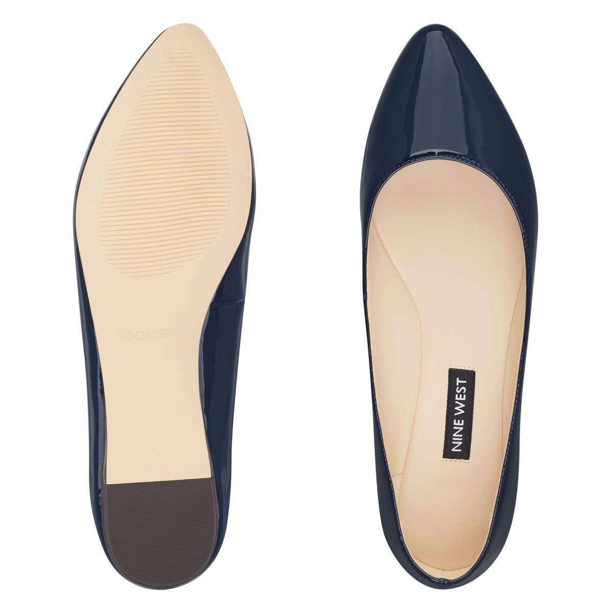 Women's Nine West Speakup Almond Toe Flats Navy | PRYN07253