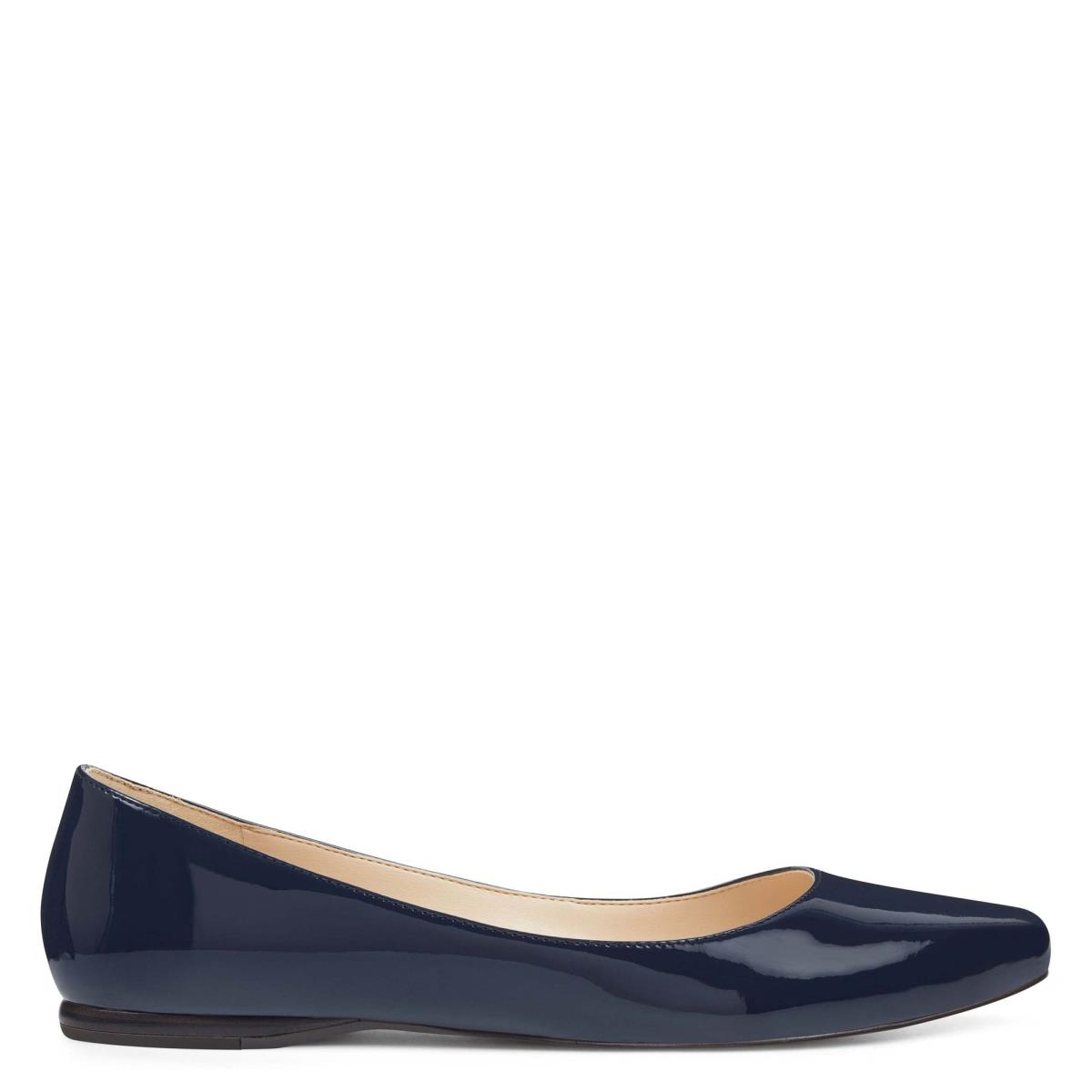 Women\'s Nine West Speakup Almond Toe Flats Navy | PRYN07253