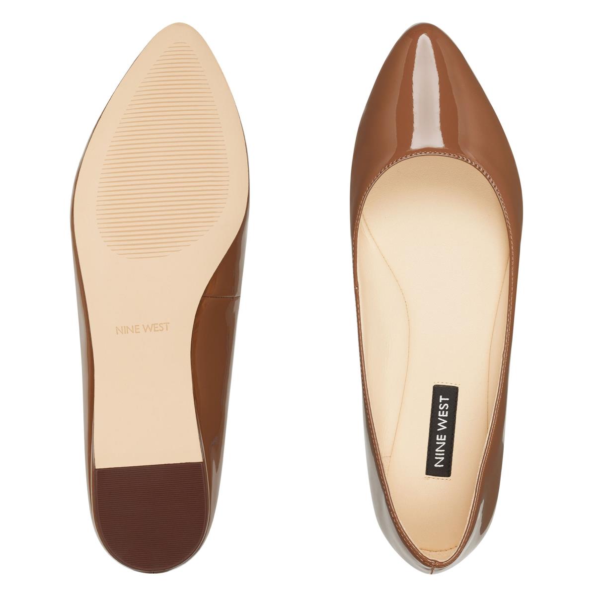 Women's Nine West Speakup Almond Toe Flats Dark Beige | XYOF61094