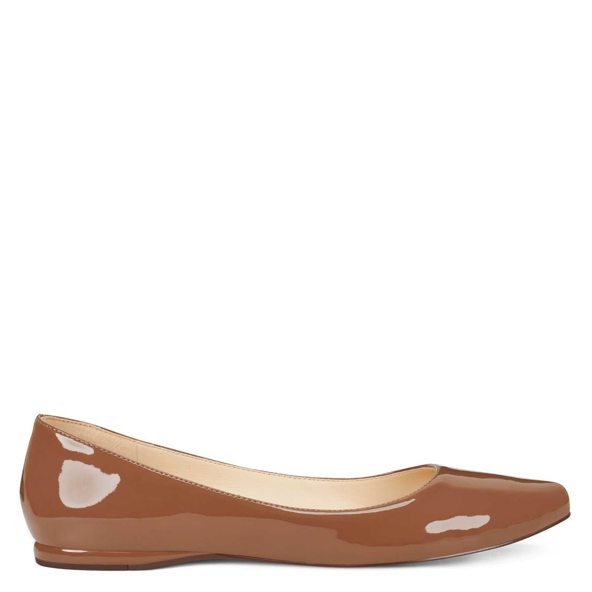 Women\'s Nine West Speakup Almond Toe Flats Dark Beige | XYOF61094