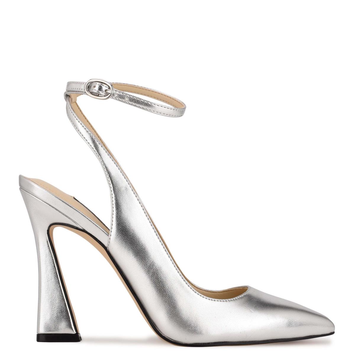 Women\'s Nine West Tabita Ankle Strap Dress Pumps Silver | EFWX23680