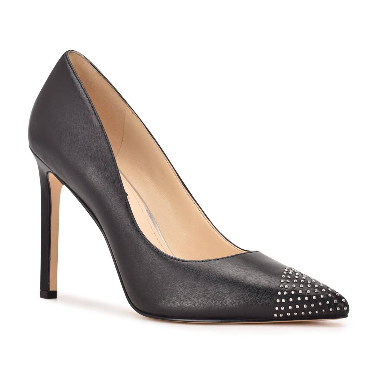 Women's Nine West Tadaa Studded Pointy Toe Pumps Black | BCFW53490