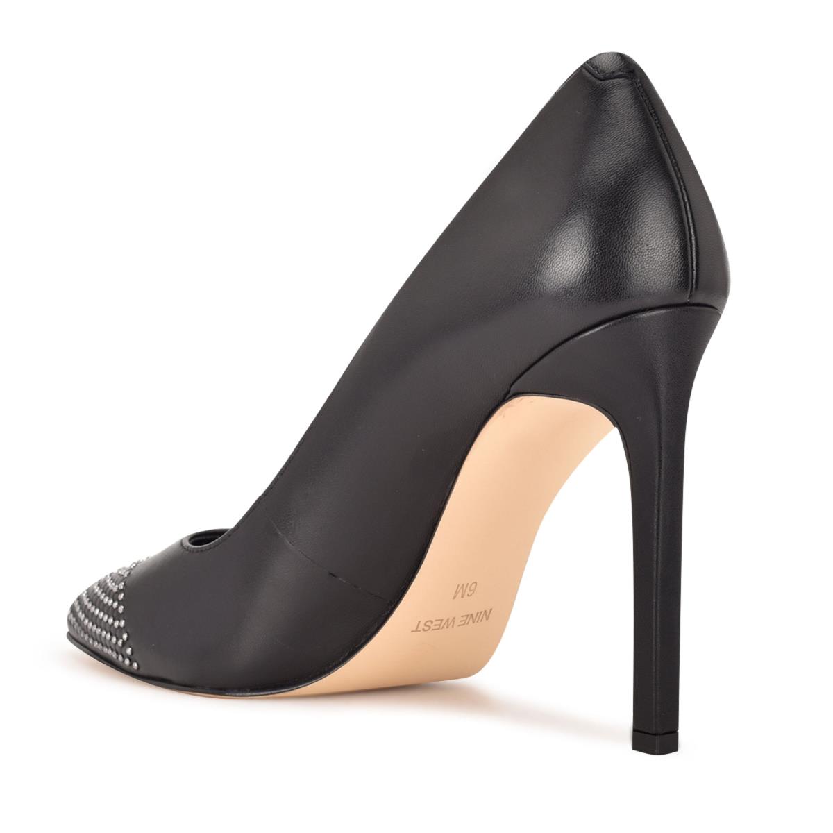 Women's Nine West Tadaa Studded Pointy Toe Pumps Black | BCFW53490