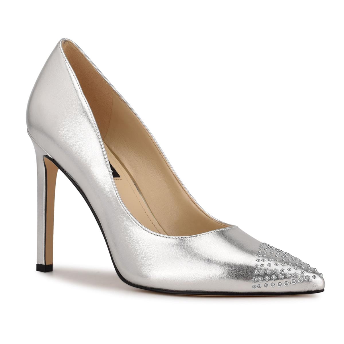 Women's Nine West Tadaa Studded Pointy Toe Pumps Silver | WBLY31852