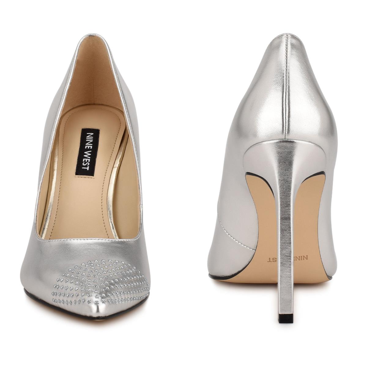 Women's Nine West Tadaa Studded Pointy Toe Pumps Silver | WBLY31852