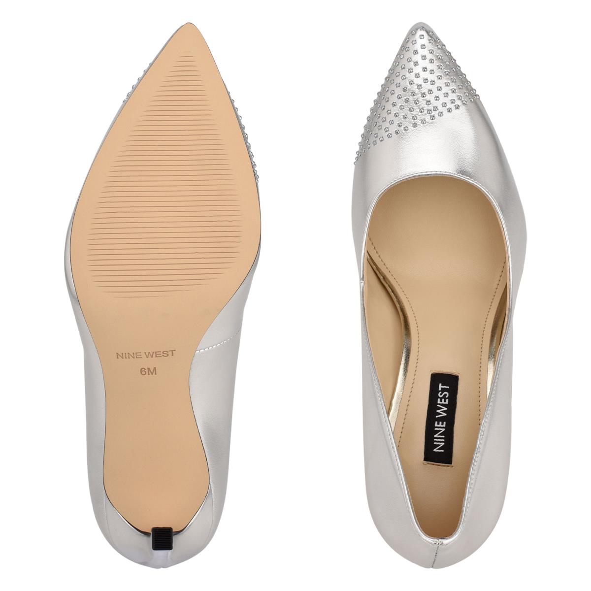 Women's Nine West Tadaa Studded Pointy Toe Pumps Silver | WBLY31852