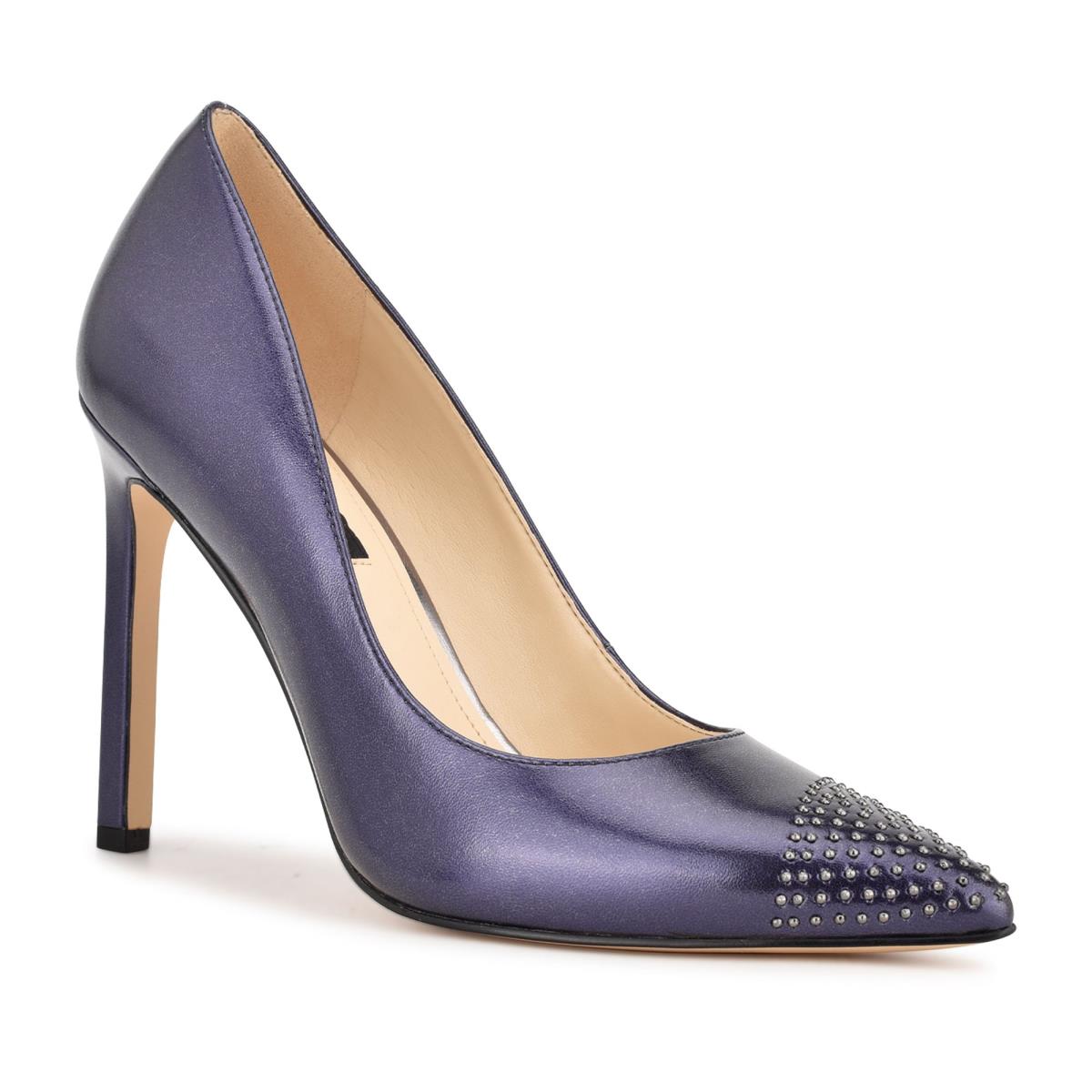 Women's Nine West Tadaa Studded Pointy Toe Pumps Navy | YEZI19645