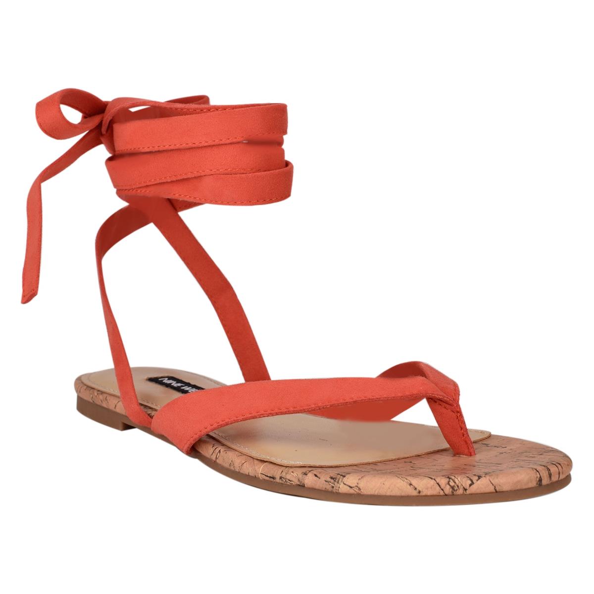 Women's Nine West Tiedup Ankle Wrap Flat Sandals Red | BVKC92731