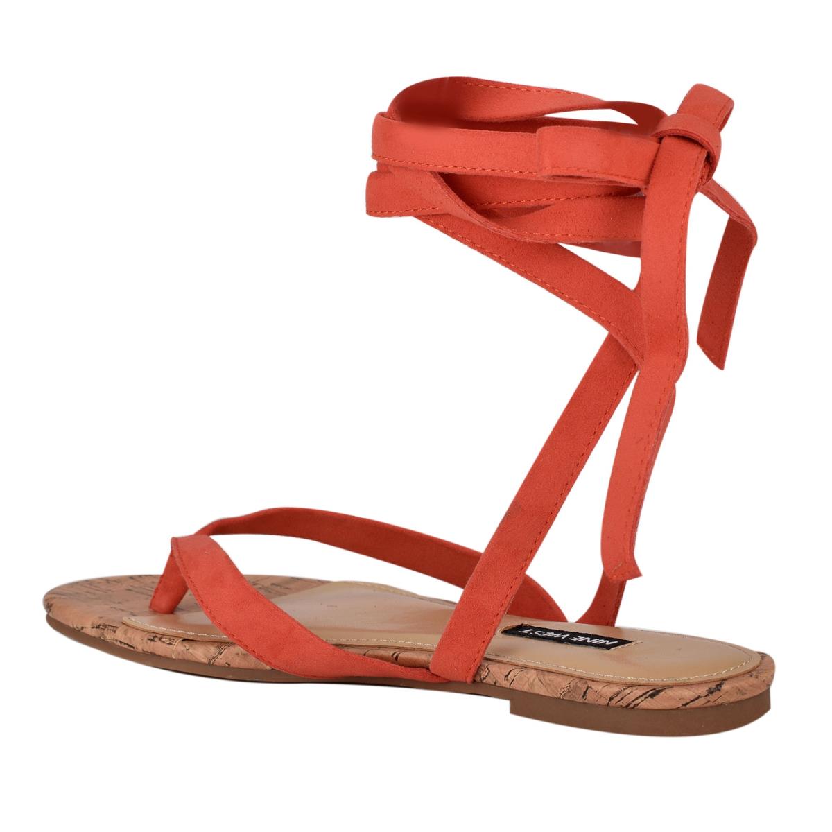 Women's Nine West Tiedup Ankle Wrap Flat Sandals Red | BVKC92731