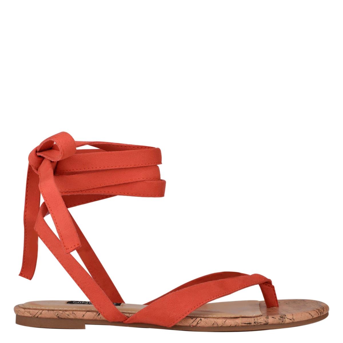 Women\'s Nine West Tiedup Ankle Wrap Flat Sandals Red | BVKC92731