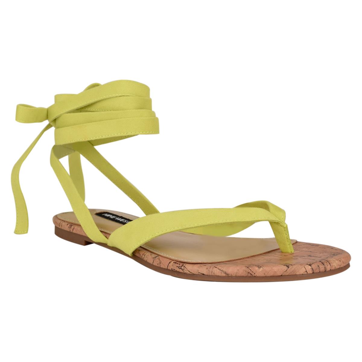 Women's Nine West Tiedup Ankle Wrap Flat Sandals Light Green | HKCN52603