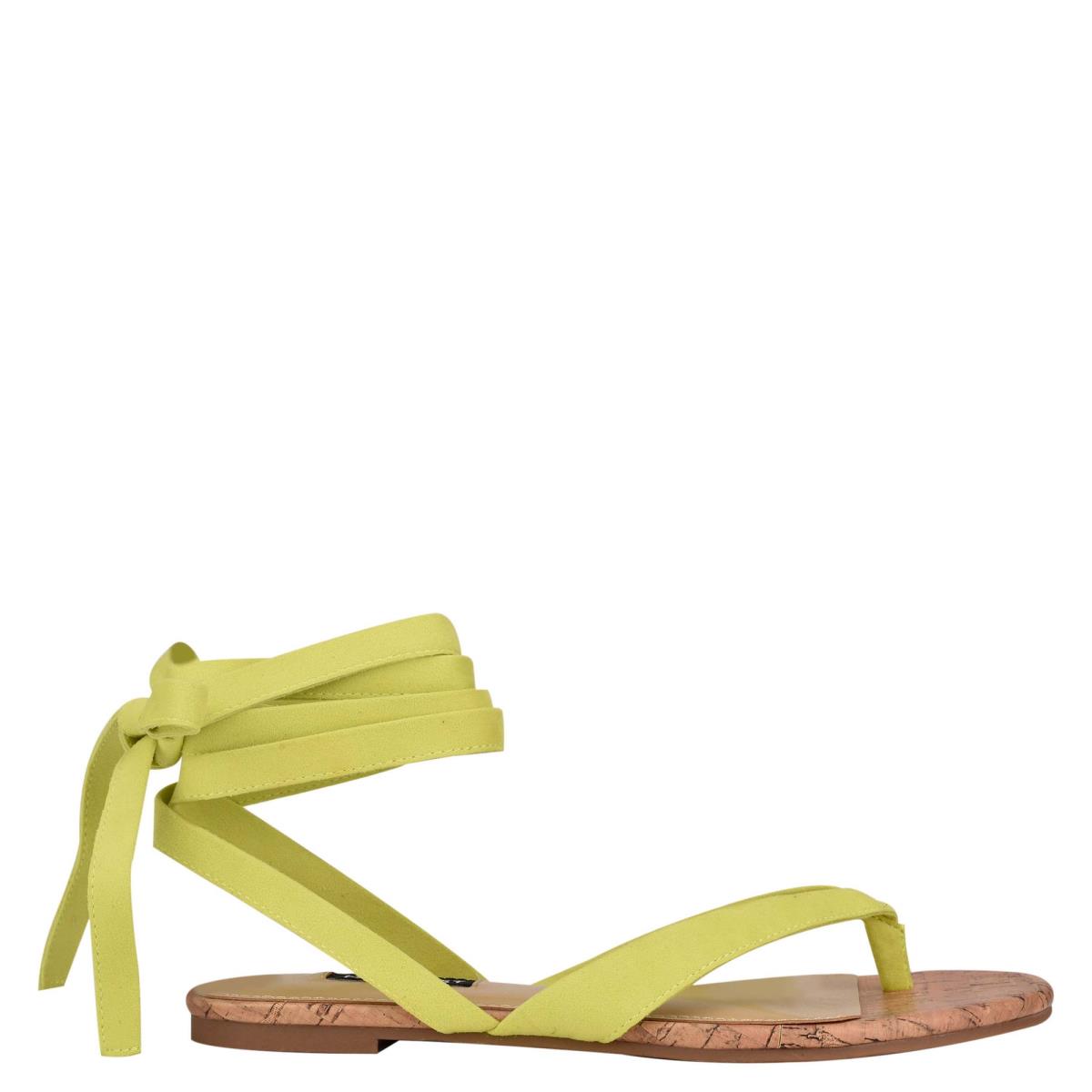 Women\'s Nine West Tiedup Ankle Wrap Flat Sandals Light Green | HKCN52603