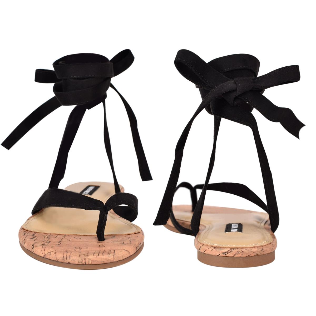 Women's Nine West Tiedup Ankle Wrap Flat Sandals Black | IVEX65241