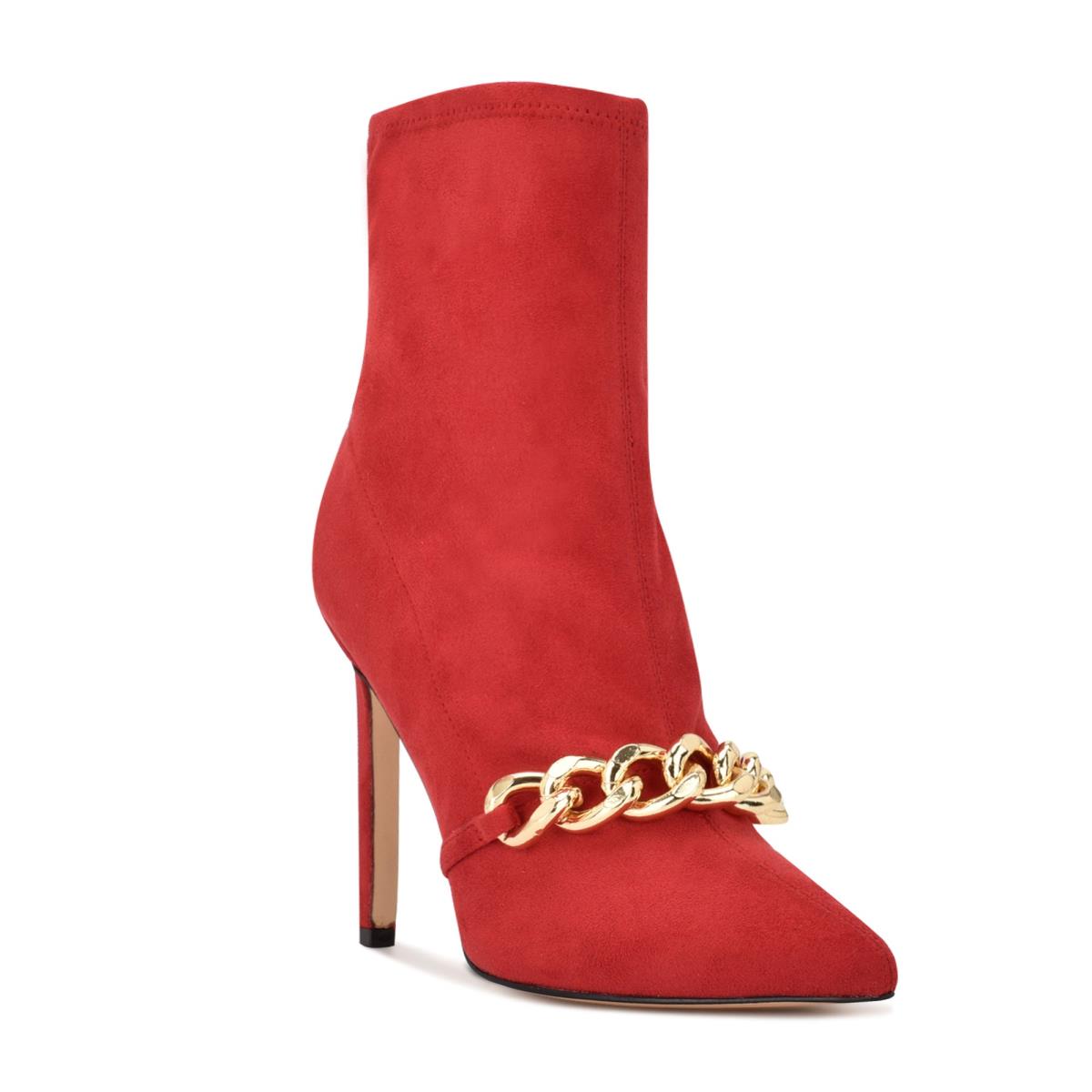 Women's Nine West Timbaa Dress Bootie Booties Red | IBRP87104