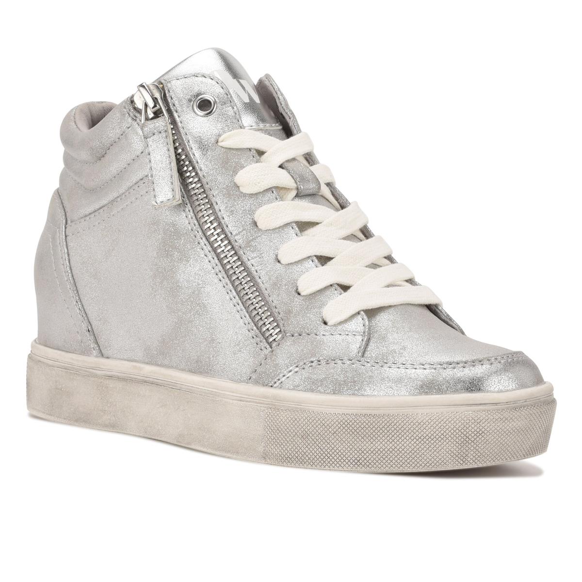 Women's Nine West Tons High Top Hidden Wedge Sneakers Sneakers Silver | BKNI84710