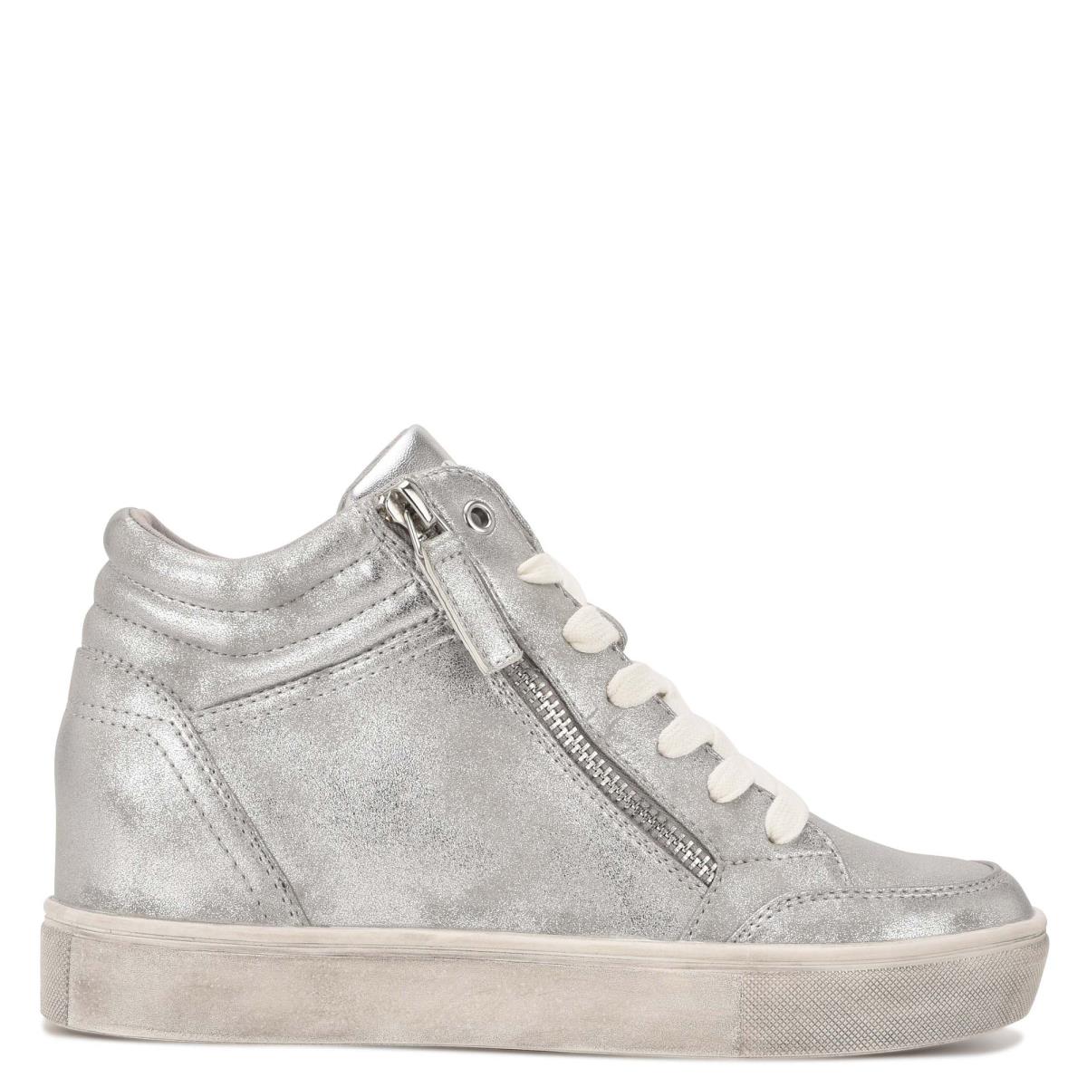 Women\'s Nine West Tons High Top Hidden Wedge Sneakers Sneakers Silver | BKNI84710