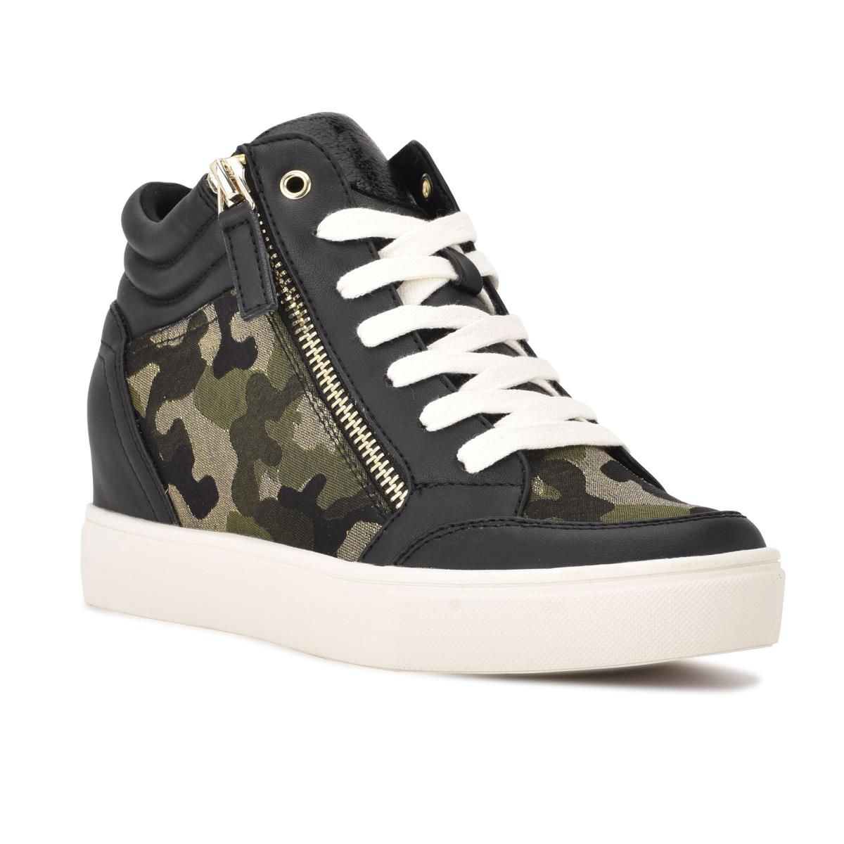 Women's Nine West Tons High Top Hidden Wedge Sneakers Sneakers Black / Camo | BRJK37894