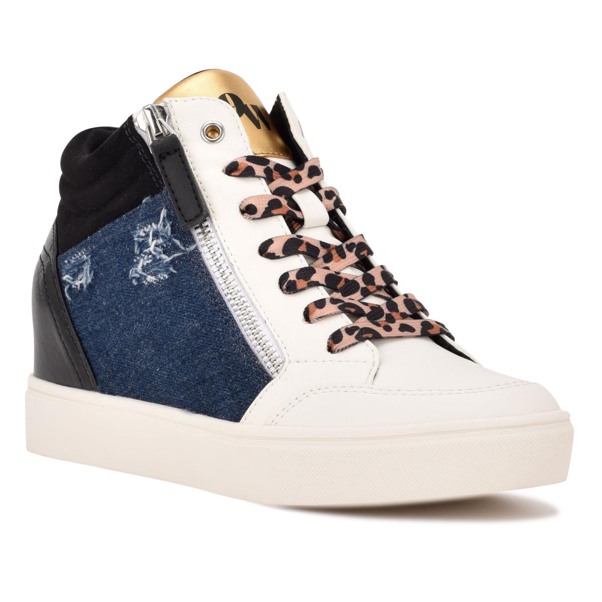 Women's Nine West Tons High Top Hidden Wedge Sneakers Sneakers Black / Blue | HNLM72104