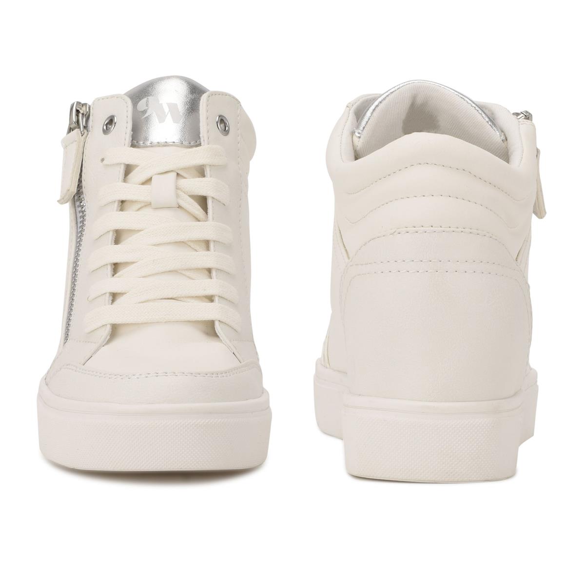 Women's Nine West Tons High Top Hidden Wedge Sneakers Sneakers White / Silver | URWE42307