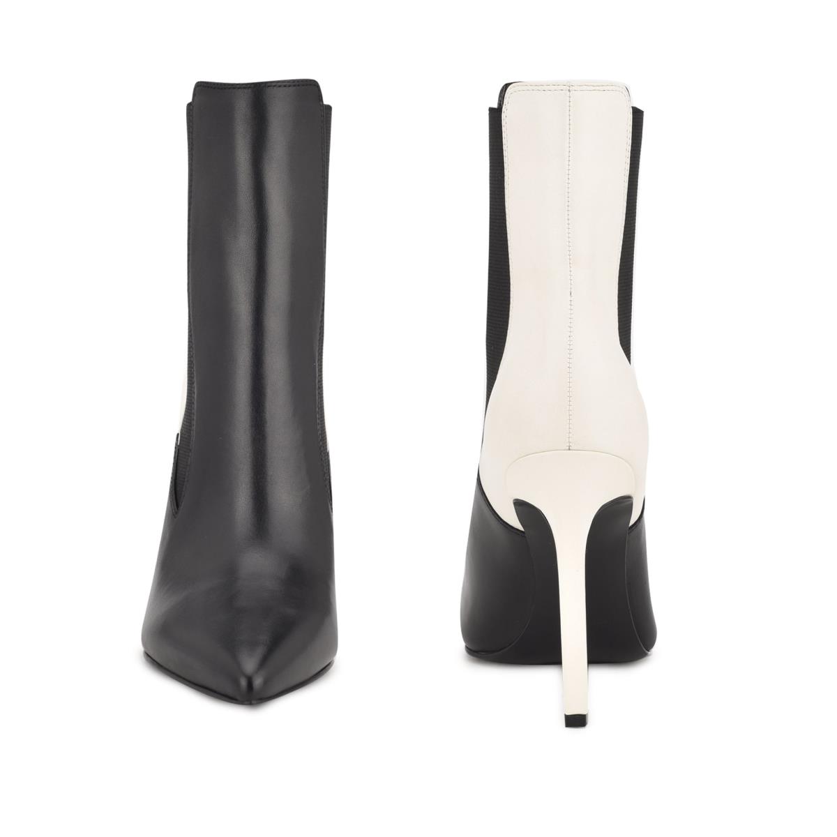 Women's Nine West Topit Dress Booties Black / White | SLYB78906