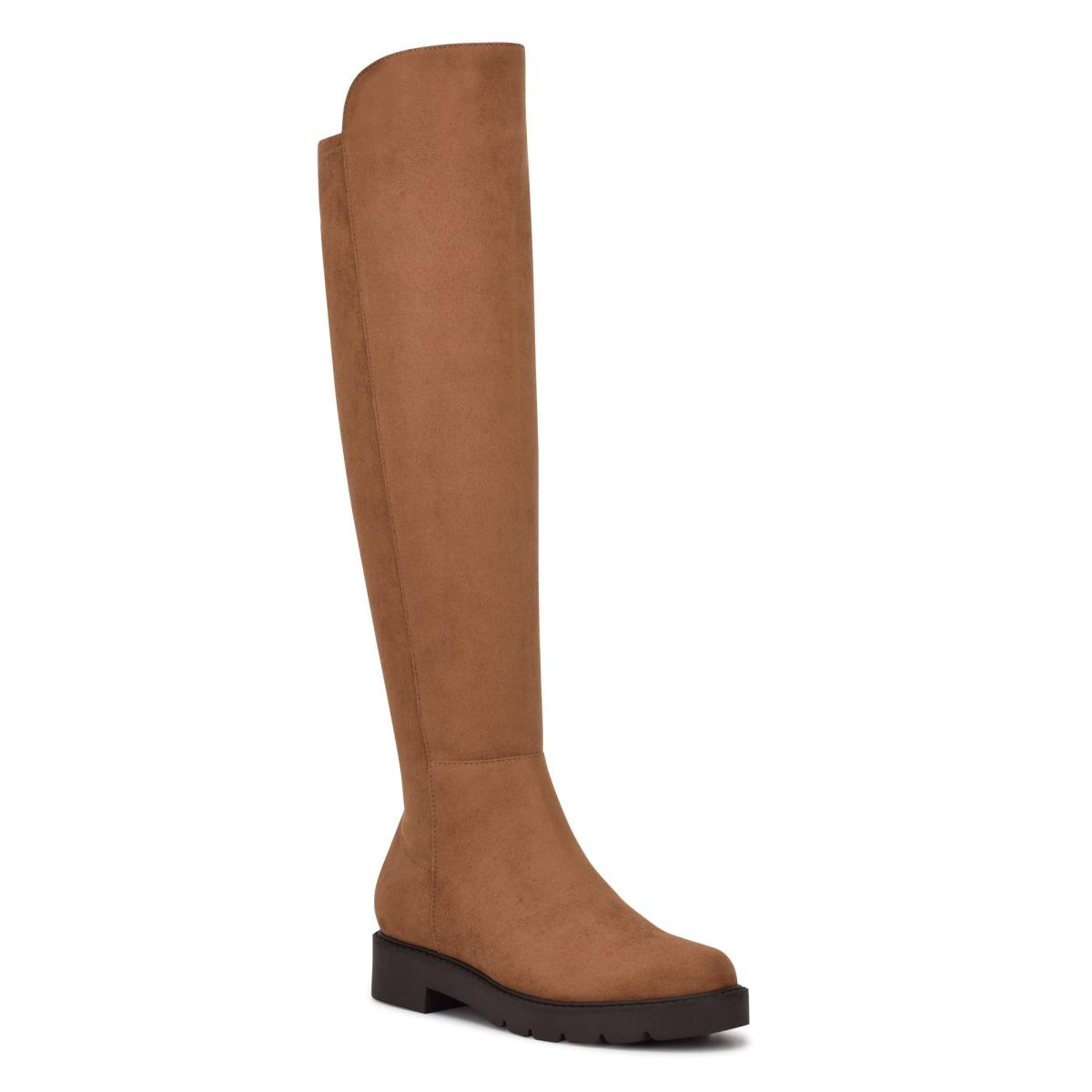 Women's Nine West Tread Over The Knee Lug Sole Boots Brown | CJYW93810